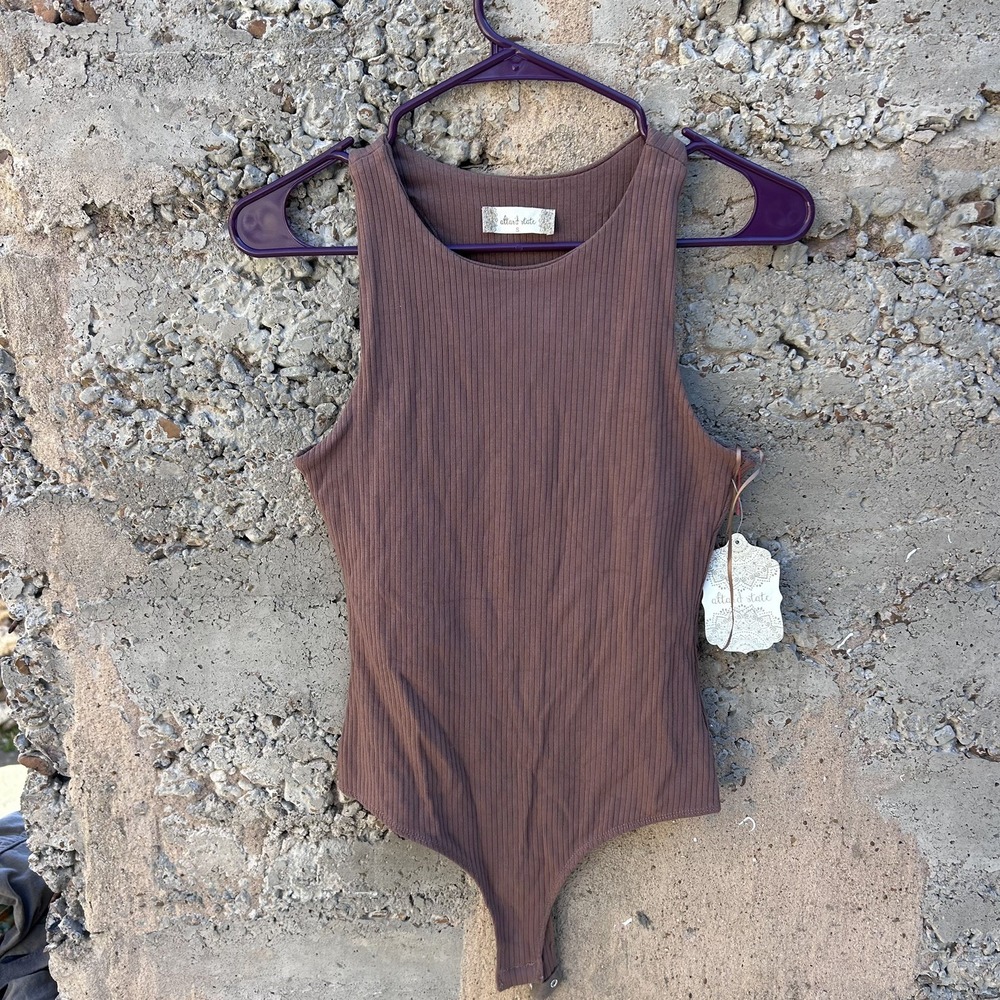 Altar'd State Bodysuit Top Women's S Sleeveless Black Taupe Bundle Thong NWT